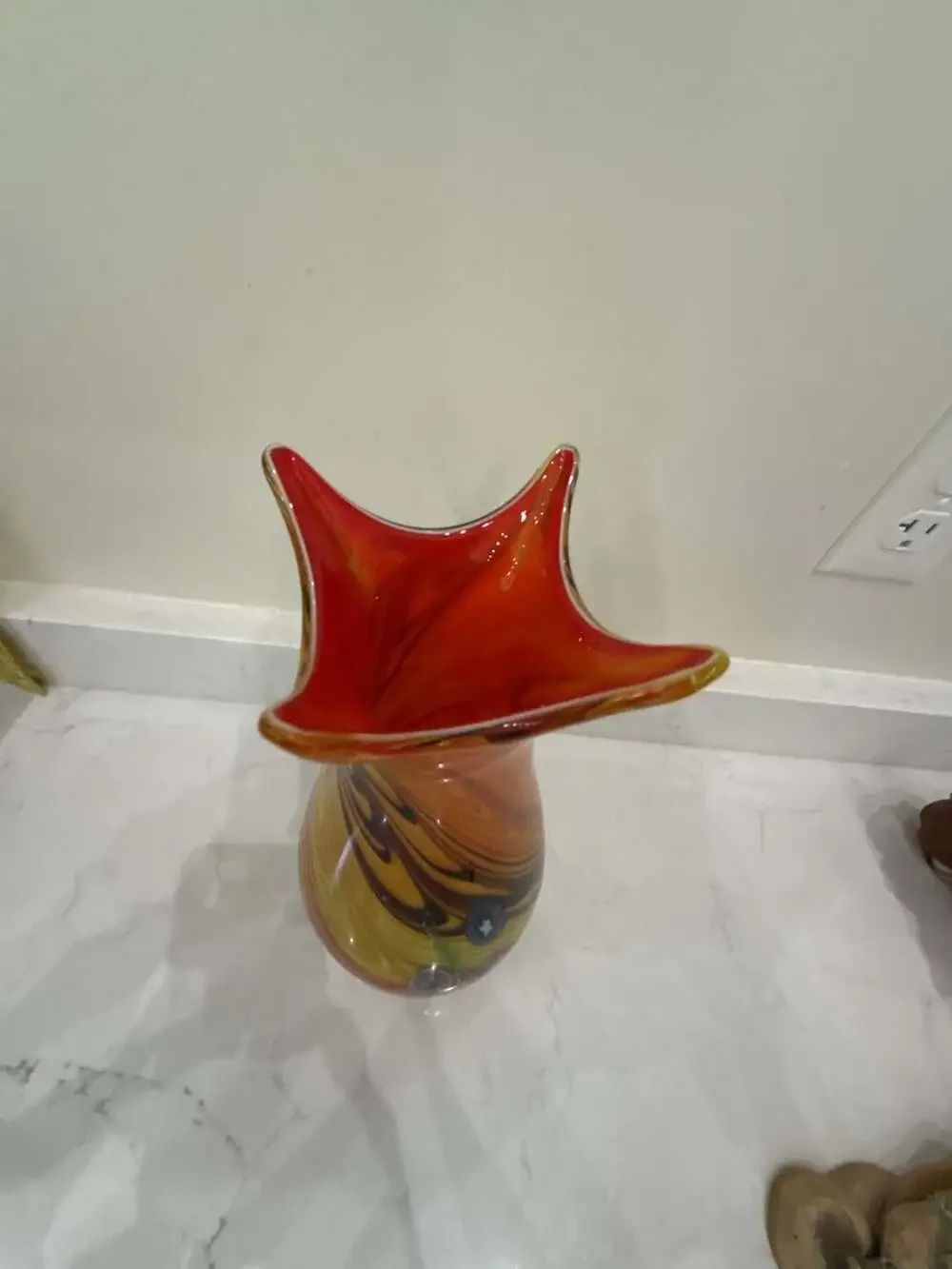 Vintage Murano Style Swirl Art Glass Vase with Millefiori Accents